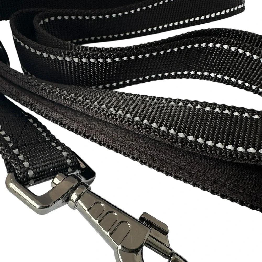 SatSun Large Dog Leash Heavy‎ Duty Reflective Padded Handle Black Nylon